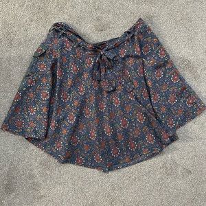 Earthbound Trading Floral Mini Skirt, Silk Flowy w Paisley Print Blue Pink Gold
